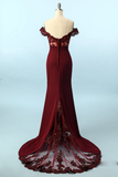 Stylish Burgundy Mermaid Prom Dress Off the Shoulder Evening Dress