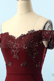 Stylish Burgundy Mermaid Prom Dress Off the Shoulder Evening Dress