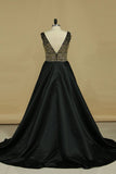 2024 New Arrival A Line V Neck Prom Dresses Satin PSR2TPEA