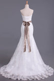 2024 Lace Up Sweetheart Wedding Dresses Organza With Applique And Sash PNZL6TGM