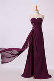 2024 Prom Dresses A Line Ruffled Bodice Beaded With Slit Floor PBSAH3RF