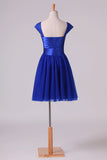 2024 Homecoming Dresses Off The Shoulder Dark Royal Blue A Line Tulle With PBRAP4EC