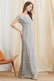 Silver Long Sweetheart Tassel Prom Dress with Split