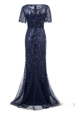 Glitter Navy Blue Sequin Formal Dress Long Prom Dress