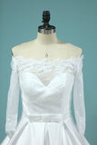 2024 Boat Neck Wedding Dresses Mid-Length Sleeves Satin P62F99QB