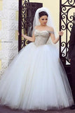 2024 Off The Shoulder Wedding Dresses A Line Tulle With Beading Floor PFAYBLDL