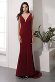 Simple Burgundy V-neck Long Prom Formal Dress Prom Dress