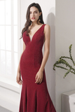 Simple Burgundy V-neck Long Prom Formal Dress Prom Dress