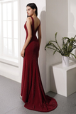 Simple Burgundy V-neck Long Prom Formal Dress Prom Dress