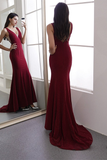 Simple Burgundy V-neck Long Prom Formal Dress Prom Dress