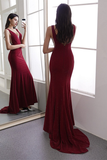 Simple Burgundy V-neck Long Prom Formal Dress Prom Dress