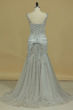 2024 Straps Prom Dresses Mermaid With Beading PREZAE5A