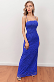 Royal Blue Backless Long Lace Prom Dress