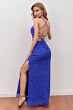 Royal Blue Backless Long Lace Prom Dress