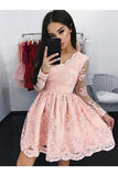 Long Sleeves Short Lace Prom Dresses Homecoming PL8YAZZK