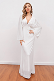 White V Neck Long Party Dress with Open Back