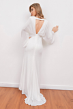 White V Neck Long Party Dress with Open Back