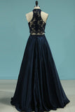 2024 New Prom Dresses A-Line Scoop Floor-Length Lace And Satin PP4TY4SB