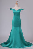 2024 Off The Shoulder Mermaid Evening Dresses Satin Sweep PKTS52Y6