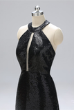 Glitter Black Prom Dress Open Back Evening Dress