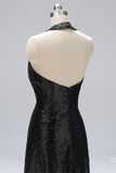 Glitter Black Prom Dress Open Back Evening Dress