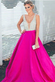 2024 Bright Color Prom Dresses A-Line Beaded Bodice Satin A Line PHL9F9GS