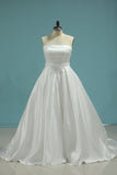 2024 Satin Strapless Beaded Waistline Wedding Dresses A PH1QK9E7