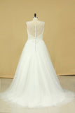 2024 Plus Size A Line Straps Wedding Dresses Tulle With Beading Chapel PJEQYCL3