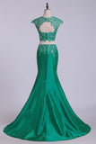 2024 Two Pieces Bateau Prom Dresses Mermaid Sweep Train With Beading PGQEFKCQ