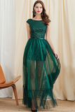 Green A-Line Round-Neck Prom Dress with Sequins