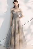 Gorgeous Off-the-Shoulder Prom Dress Grey Evening Dress