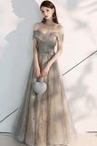 Gorgeous Off-the-Shoulder Prom Dress Grey Evening Dress