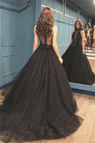 Sexy Ball Gown High Neck Black Tulle V Neck Sequins Party Dresses, Prom Dresses STI15594