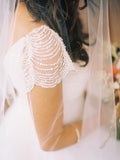 A-Line Short Sleeve Long Ivory Tulle Sweetheart Beaded Cute Backless Wedding Dresses