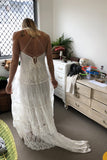 Charming Spaghetti Straps Backless Lace Wedding Dresses