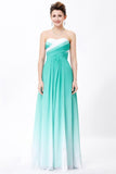 Simple Unique Ombre Green Spaghetti Straps Sweetheart A-Line Chiffon Prom Dresses