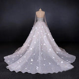 Stunning Long Sleeve Ball Gown 3D Flowers Wedding Dresses, Long Wedding Gowns STI15435