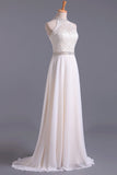 2024 Hot High Neck Prom Dresses A Line Chiffon & Lace With P7XEYR4K