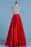 2024 Halter Prom Dresses Beaded Bodice Satin A Line PS2CKH84