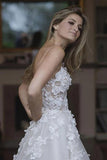 Charming Ball Gown Sweetheart Strapless 3D Flowers Tulle Off White Wedding Dresses STI15095