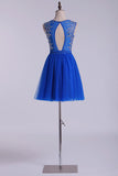 2024 Romantic Bateau A Line Mini Homecoming Dresses Beaded P1N2MYLS