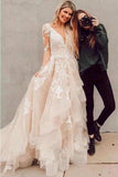 Long Sleeves Tulle Wedding Dresses Appliques PBZDA1PE