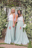 2 Pieces Ivroy And Mint Long A-Line Flowy Simple Cheap Elegant PMZXLPC5