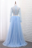 2024 Two-Piece High Neck Evening Dresses Tulle & Lace With Slit PQA8QDAH