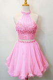 2024 A Line/Princess Halter Homecoming Dresses Chiffon Beaded Bodice PA75NAFB