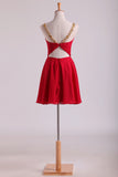 2024 Bateau Homecoming Dresses A Line Short/Mini Chiffon With P1368J5S