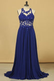 2024 Prom Dresses A Line Scoop Chiffon With Applique Floor PS3MD9YT