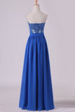 2024 Sweetheart A Line Prom Dresses Chiffon With Applique And Beads PANDG6FD