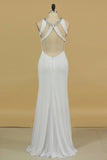 2024 New Arrival Scoop Open Back Prom Dresses With Beads And Slit Spandex PPE1G31K