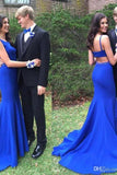 Simple Spaghetti Straps Long Open Back Royal Blue Prom Dresses P34FTFQP